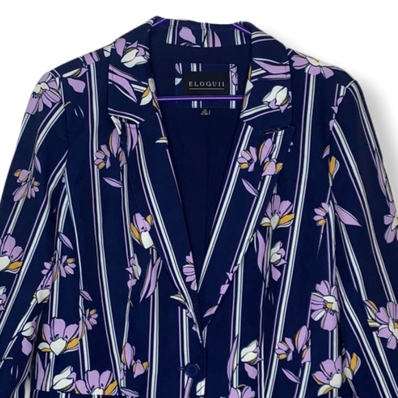 Eloquii Purple Floral Striped stretchy belted blazer Jacket - Picture 7 of 15